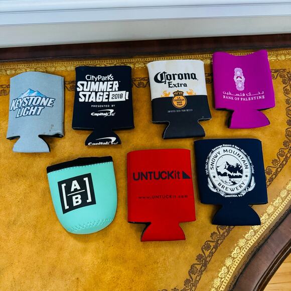 Koozies Set of 7 Keystone Light Corona NYC Untuckit Snowy Mountain Brewery - Picture 1 of 5